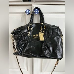 Coach beautiful black patent leather bag with crossbody chain